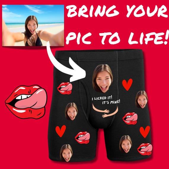 Custom Photo Boxers for Him Boyfriend Father Husband, I Licked Its Mine Funny Personalized Gift, Valentines Day, Birthday, Anniversary
