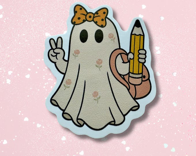 Featured listing image: Floral Ghost Back to School Sticker: Cottagecore Planner Decal
