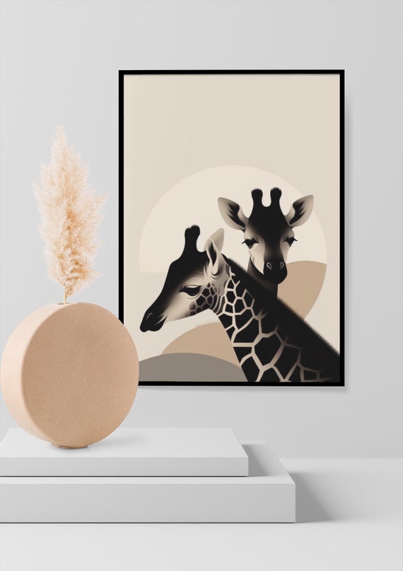 Bold Modern Printable Wall Decor - Minimalist Safari Giraffes - Art Deco, Boho, Abstract, & Minimalist Aesthetic - Digital Wall Art