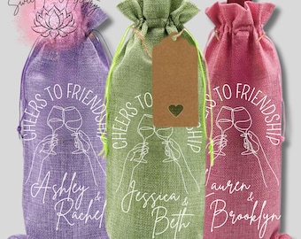 Personalized Burlap Wine Gift Bag: Cheers to Friendship