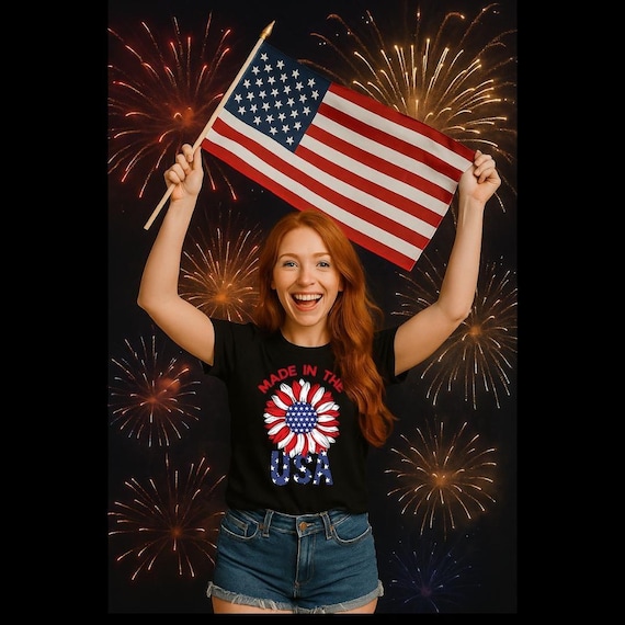Made in the USA Shirt – Patriotic Sunflower Tee – 4th of July Shirt for Women – Matching Family Independence Day Outfit – Veteran Pride