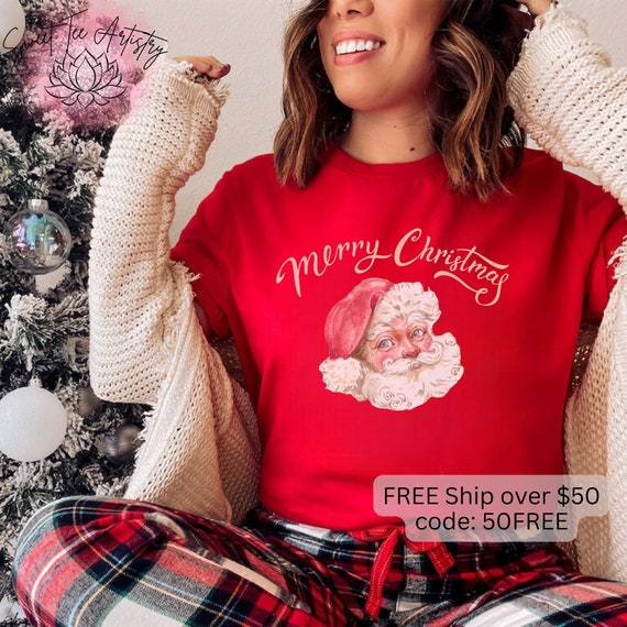 Vintage Christmas Santa Claus Shirt – Charming Vintage Santa Shirt – Classic Holiday Wear for Festive Fun - Old-Timey Christmas Santa Tee