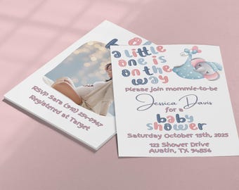 Elephant Baby Shower Invitation Template: Photo, Easy Canva Design (Digital Download)