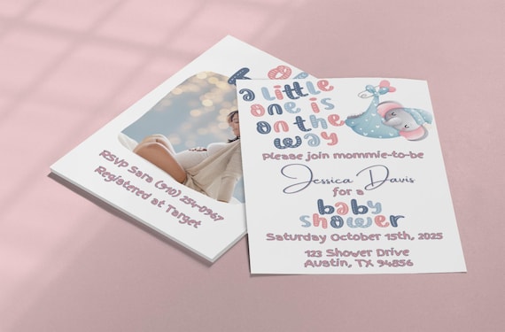 Editable Elephant Baby Shower Invitation, Photo Template, Digital Download, Ready for the Little One, Baby Shower Invite, Easy Canva Design