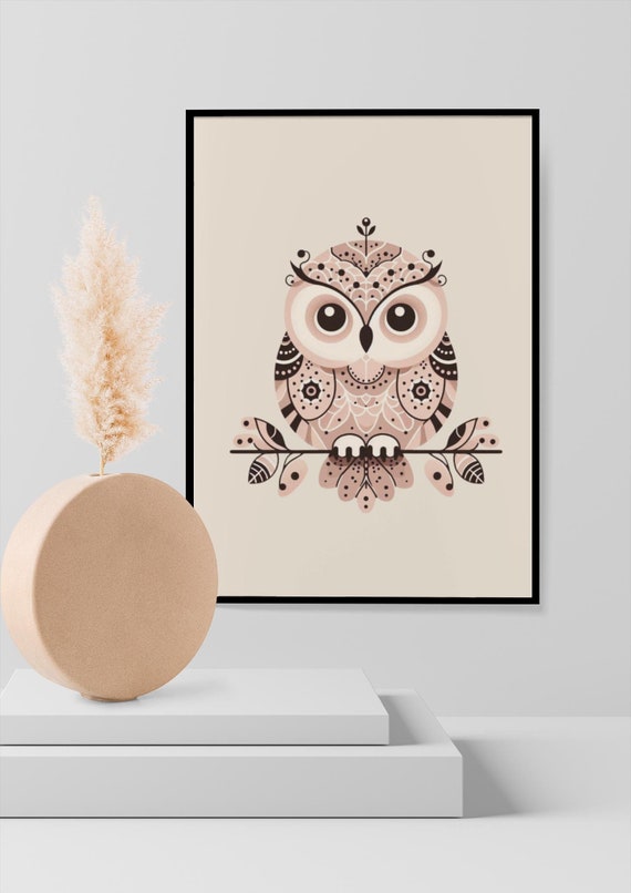 Boho Minimalist Owl Printable Wall Decor -Modern Digital Wall Art -Art Deco, Retro, Abstract, Aesthetic Wall Art
