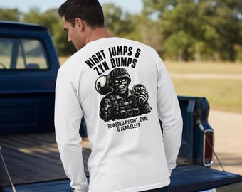 Night Jumps & Zyn Bumps – Casual Back-Print Military-Inspired Shirt