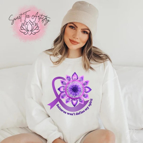 Epilepsy Awareness Shirt - "Seizures Won't Define My Spirit" | Boho Spiritual Purple Flower and Ribbon Design