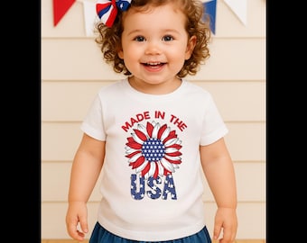 USA Made 4th of July Kids Shirt: Patriotic Sunflower Tee