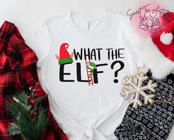 Funny Christmas PNG - "What the Elf" with Elf Hat and Climbing Elf - Digital Download