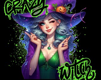 Crazy Witch PNG Bundle: Halloween Shirt & Tumbler Designs (Digital Download)