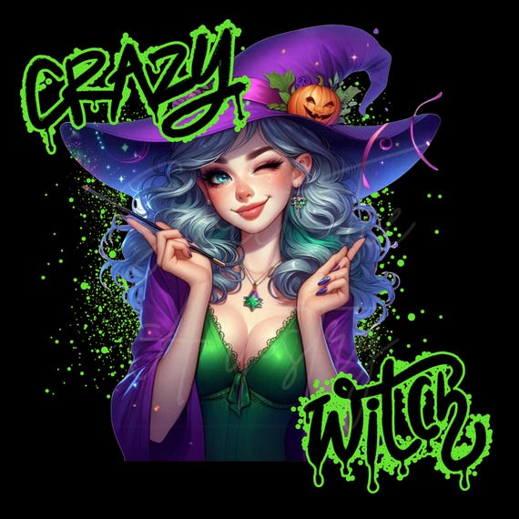Crazy Witch Shirt and Tumbler PNG Bundle, Halloween Witch Outfit, Instant Download Bundle, Digital Art Pack, Flirty Witch, Modern, Whimsical