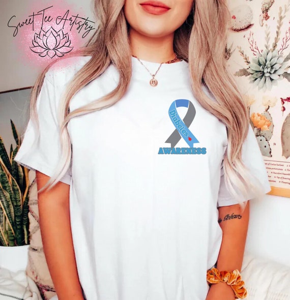Diabetes Awareness Shirt – Support Diabetes Awareness Month - Diabetes Awareness Month Tee - Stylish Blue Grey Ribbon & Blood Drop Graphic