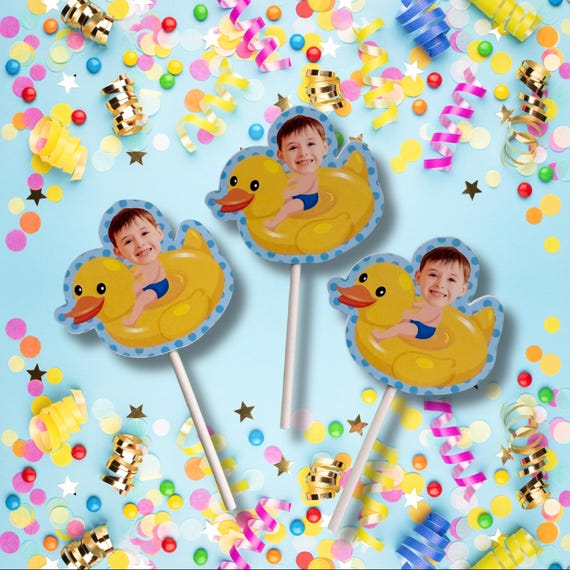 Rubber Duck Pool Party Cupcake Toppers | Custom Photo Picks | Summer Beach Birthday Decor | Set of 12 18 24 | Baby Shower Ready, Lake Days