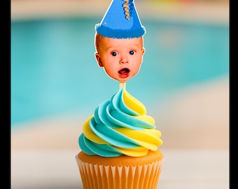 Custom Face Cupcake Toppers & Confetti: Personalized Kids Birthday Party Decor