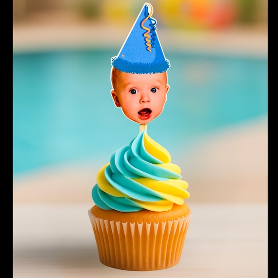 Custom Face Cupcake Toppers & Confetti – Photo Birthday Picks for Kids Parties | Personalized Party Decor | Set of 12–24