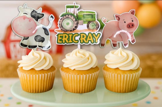 Farm Animal Cupcake Toppers: Barnyard Birthday Party Decorations