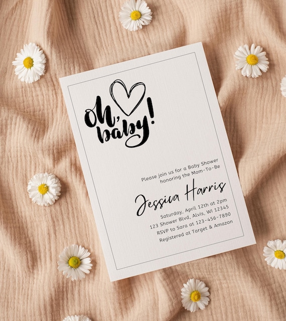 Editable Minimalist Oh Baby Shower Bundle, Stylish Modern Neutral Invitation, Simple Oh Baby Shower Invite, Gender Neutral Modern Shower