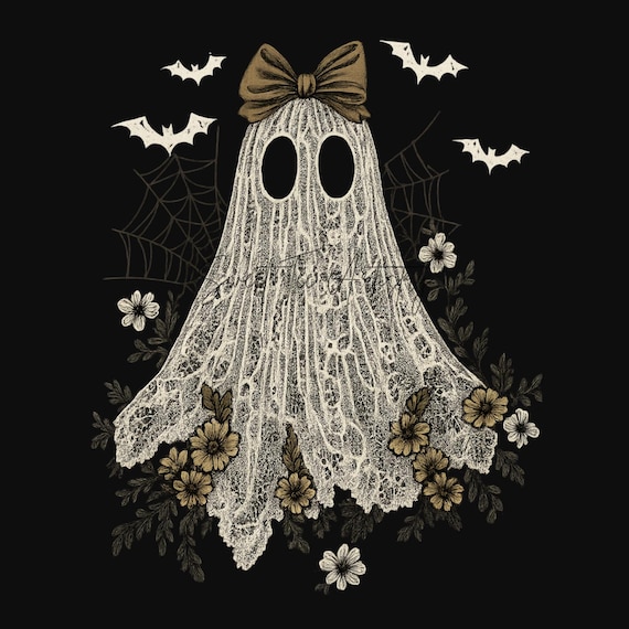 Cottagecore Ghost PNG | Halloween Digital Download | Spooky Season Sublimation File | Lace Ghost T-shirt Design | Creepy Cute Ghost Art