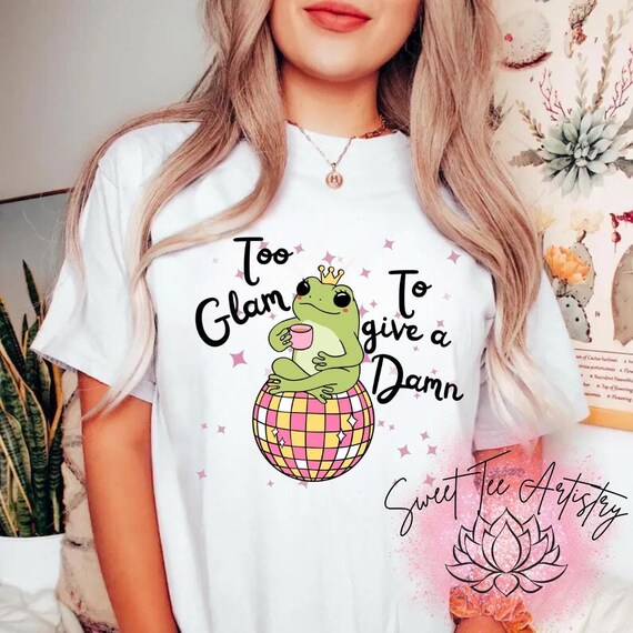 Too Glam Frog Queen | Retro Disco Ball Tee | Y2K Fashion | Sassy Graphic Shirt | Tea Time Vibes