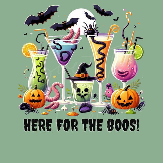 Here for the Boos PNG, Salem Witches & Cocktails Digital Download, Halloween Party Decor, Witch Theme Printable Art, Digital Download