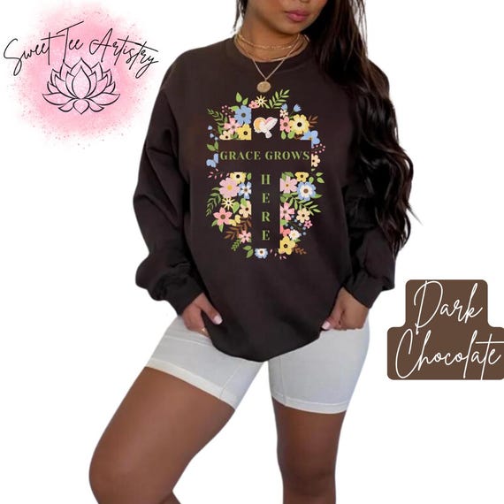 Christian Easter T-Shirt 'Grace Grows Here' | Faith Floral Tee | Church Event Inspirational Shirt | Religious Spring Gathering Tee