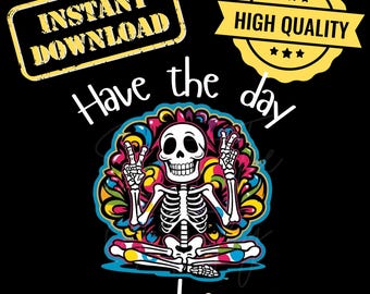 Funny Skeleton PNG Bundle- Groovy Abstract Design - No Drama New Year Clipart - Digital Download