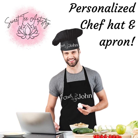 Personalized Matching Apron and Chef Hat - Customized Cooking Set in 3 Colors - Custom Chef Hat and Apron Set - Personalized Cooking Attire