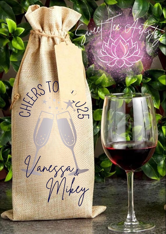 2025 Personalized Couple's Wine Bottle Gift Bag - Cheers to the New Year - Custom Couple's Champaign Bottle Gift Bag - Whiskey Beer Liquor