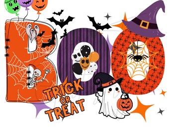 BOO PNG, Halloween, witch, ghost, skeleton, Halloween, cute, digital download, t-shirt, mug, Trick or Treat bag, Sublimation DTF print, fall