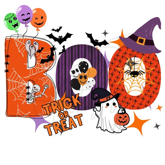 BOO PNG, Halloween, witch, ghost, skeleton, Halloween, cute, digital download, t-shirt, mug, Trick or Treat bag, Sublimation DTF print, fall