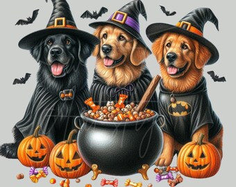 Golden Retriever Halloween PNG Bundle - Too Cute to Spook - Digital Download - Halloween Dog PNG - Trick-or-Treat PNG Graphics