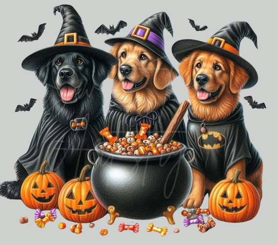 Golden Retriever Halloween PNG Bundle - Too Cute to Spook - Digital Download - Halloween Dog PNG - Trick-or-Treat PNG Graphics