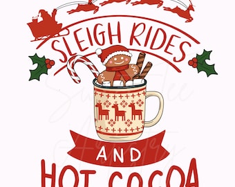 Sleigh Rides & Hot Cocoa Christmas PNG: Holiday Mug Design (Digital Download)