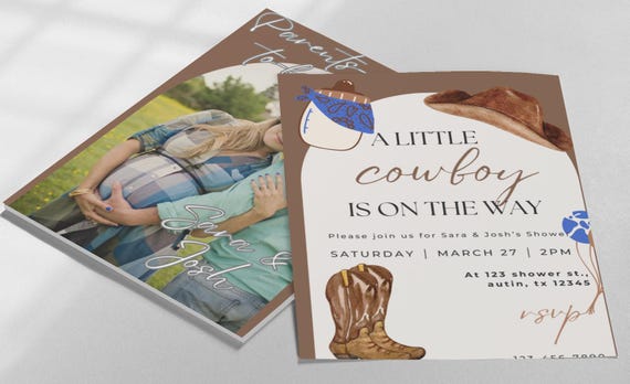 Little Cowboy On The Way Photo Baby Shower Invitation Template, Editable Photo Fall Gender Neutral Baby Shower Invites, Digital  Download