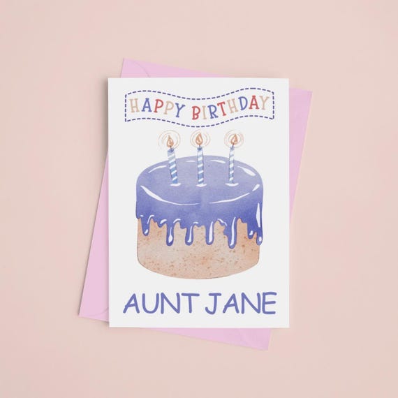 Personalized Birthday Card - Custom Name Birthday Greeting - Printable or Shipped Card - Cake Design - For Any Age or Recipient - Party Gift