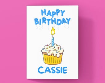 Personalized Cupcake Birthday Card: Custom Name Greeting (Shipped or Printable)