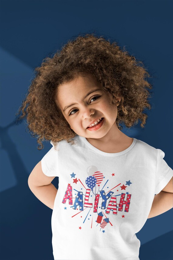 4th of July T-Shirt | Custom Patriotic Name Kids Shirt | American Flag Letters with Balloons | Independence Day Outfit | USA Sparkler Design