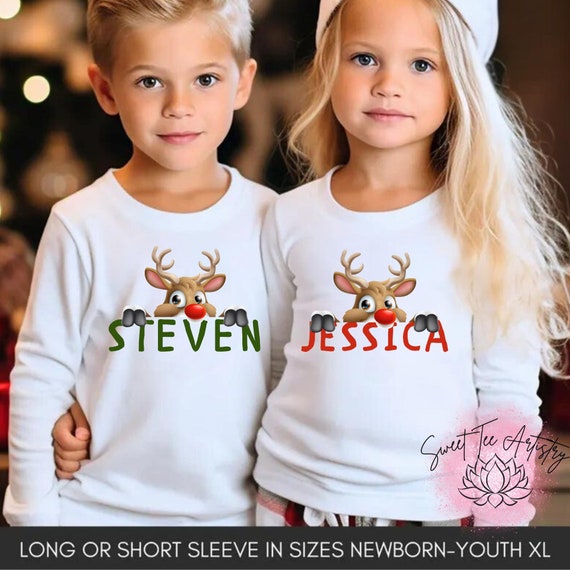 Personalized Christmas Shirt for Kids - Add Your Child's Name - Festive Reindeer Design - Custom Kids' Holiday Tee - Personalized with Name