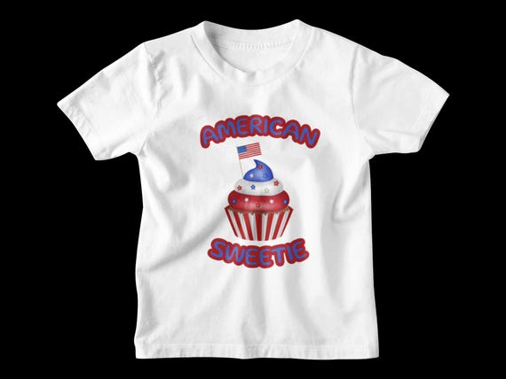 American Sweetie Patriotic Cupcake T-Shirt- 4th of July Kids Outfit- Independence Day Tee- Red White Blue - USA Flag Shirt- Memorial Day