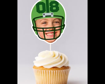 Football Cupcake Toppers & Face | Custom Number Football Party Decorations | Personalized Birthday or Team Sports Theme