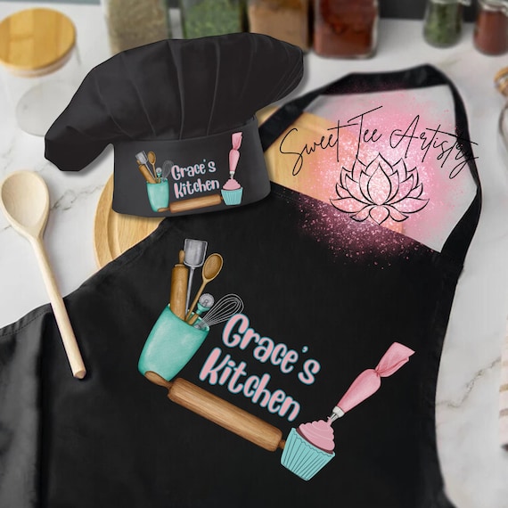 Personalized Chef's Hat & Apron Set - Cupcake Baking Design - [Your Name]'s Kitchen - Great Gift for Christmas, Birthdays, Mother's Day