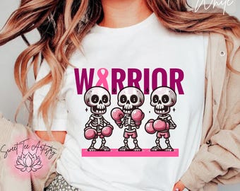 Warrior Pink Skeletons Breast Cancer Awareness T-Shirt, Fight Cancer Tee