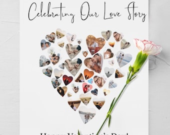 Personalized Photo Valentine's Day Card - Celebrating Our Love Story - Custom Heart-Shaped Collage - Perfect for Him or Her
