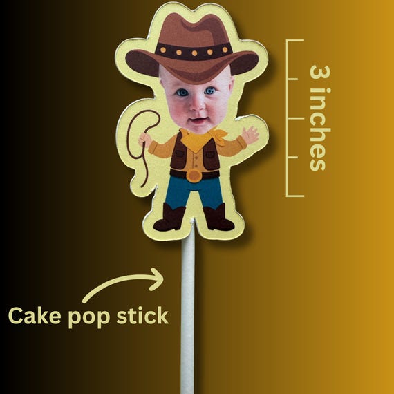 Custom Cowboy Cupcake Topper – Western Birthday Decoration, Personalized Baby Face Topper, Wild West Party Favor, Rodeo Theme Cupcake Pick