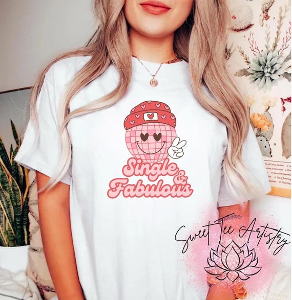 Galentine Single & Fabulous Valentine's Day Shirt - Groovy Smiley Disco Ball Tee - Anti-Valentine's Day - Matching Girls Night Out Outfit