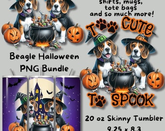 Beagle Too Cute To Spook Halloween PNG Bundle, Witch, Ghost Dog, Cute Boo Dog & Pumpkin Design, Spooky Season, Sublimation, DTF, Cute Puppy