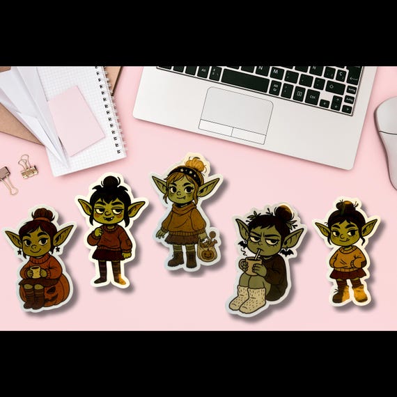 Goblin Girl Sticker Pack: Goblincore Fall Gremlin Vinyl Stickers