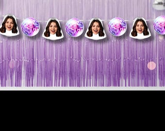 Bachelorette Photo Banner | Holographic Bride Disco Ball Banner | Custom Face Bridal Shower Decor | Hen Party, Engagement or Girls Night