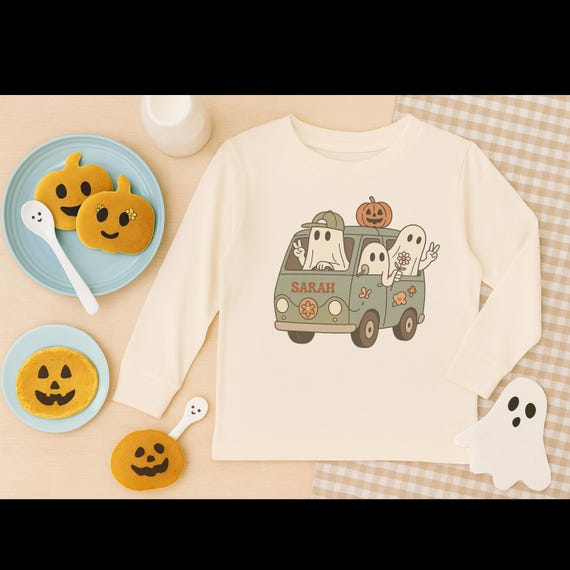 Personalized Halloween Ghost Shirt for Kids | Boo Crew Fall Pumpkin Van Tee | Toddler Trick or Treat Shirt | Spooky Season Sweatshirt