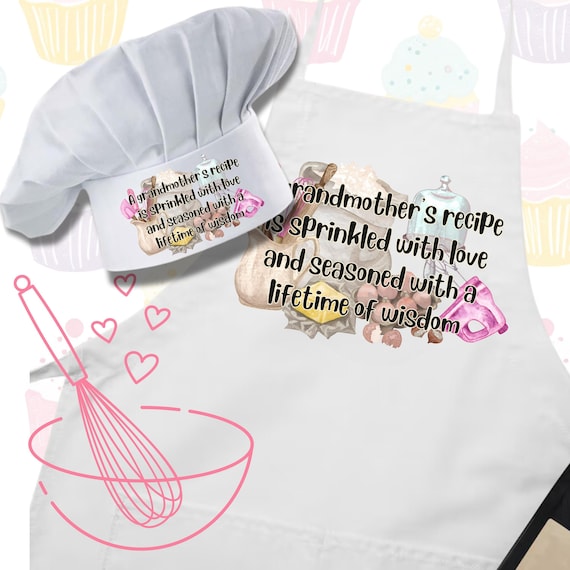 Personalized Grandma's Kitchen Apron & Chef's Hat Combo - Customizable with Grandmother's Name - Adorable Southern Charm Design